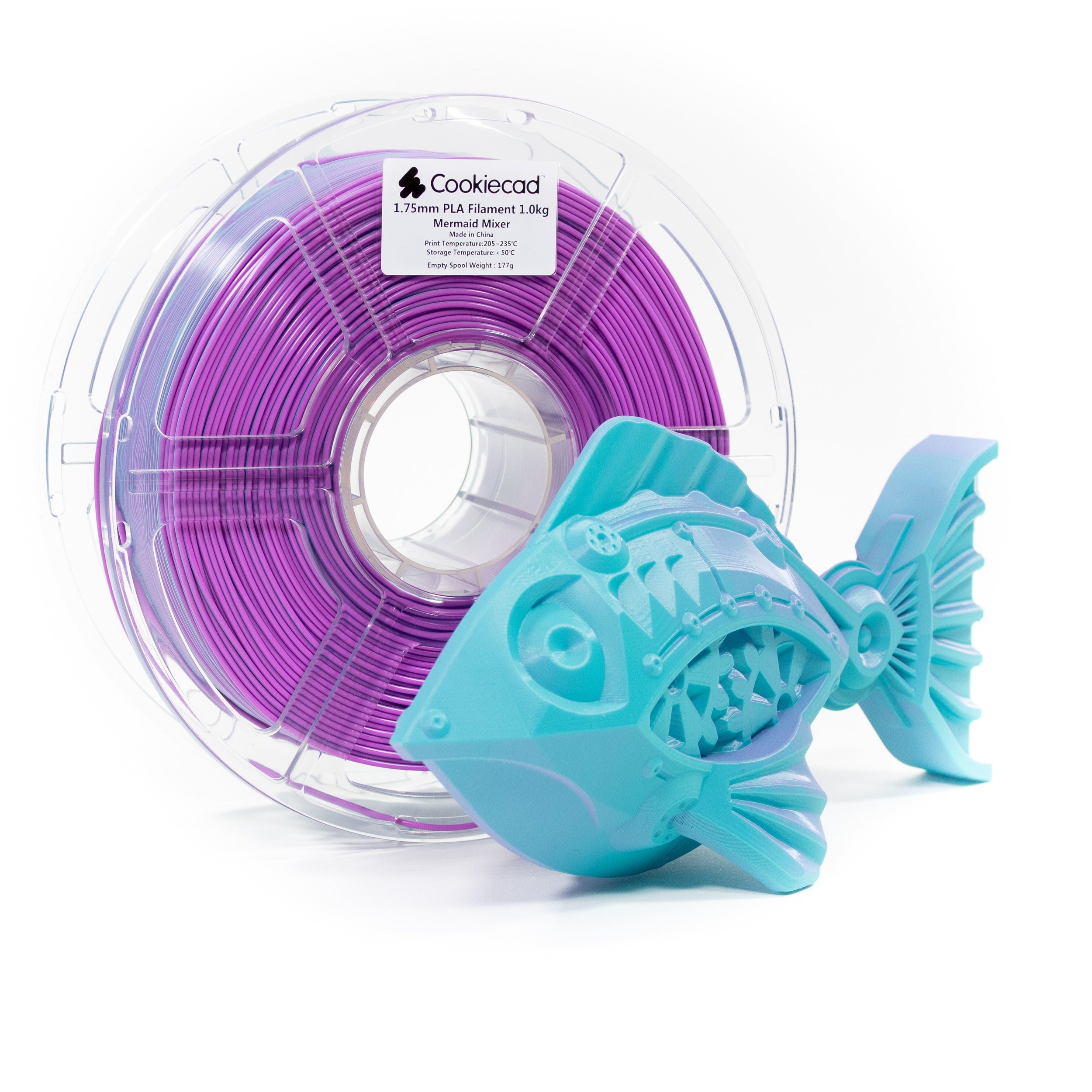 Cookiecad Mermaid PLA filament spool with a 3D print