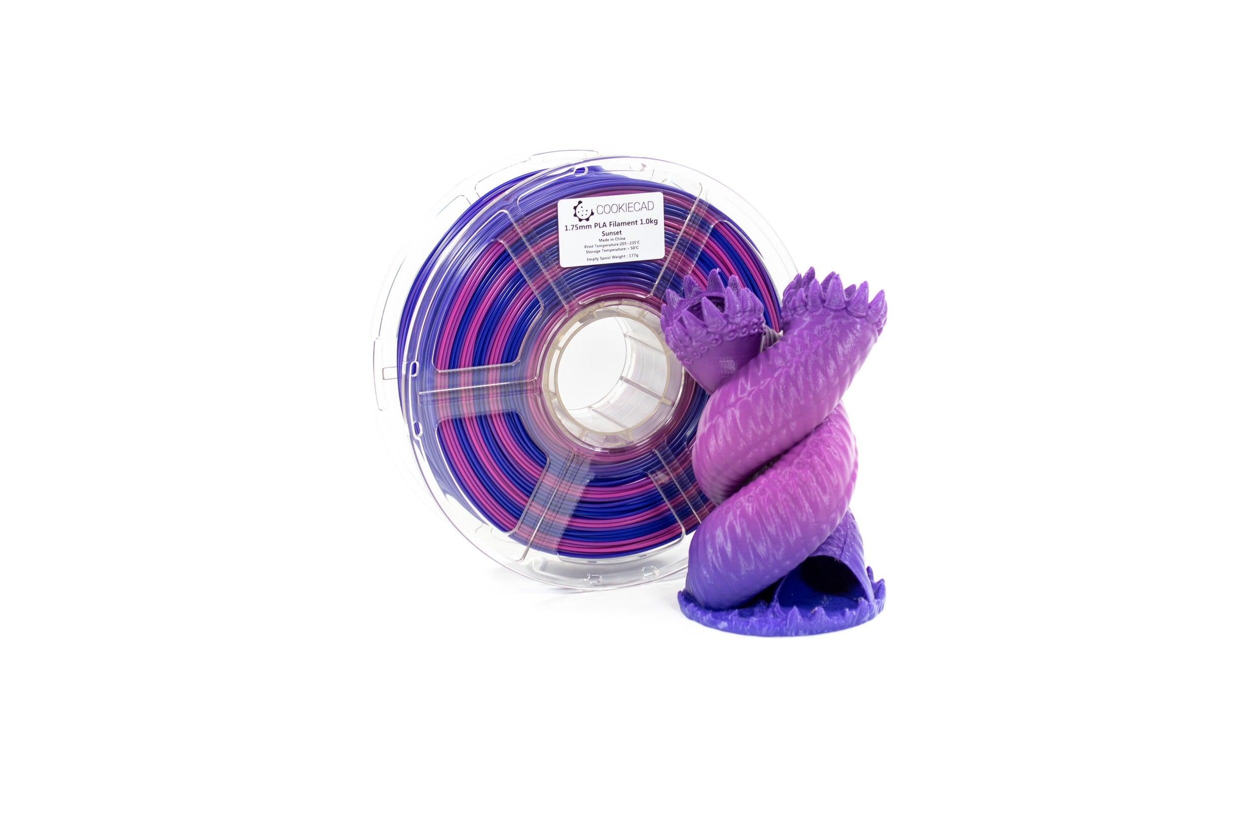 Cookiecad Sunset PLA filament spool with a 3D print