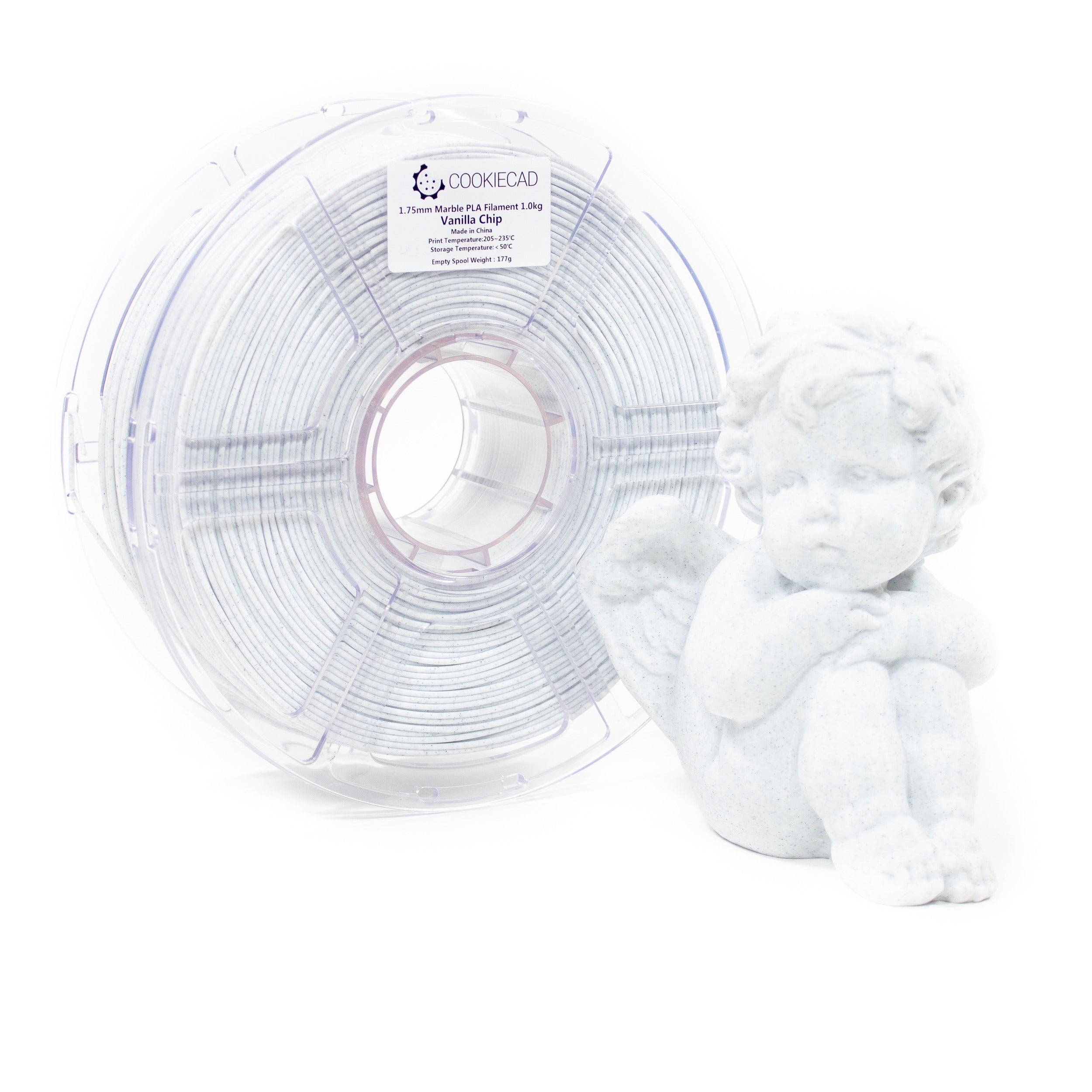 Cookiecad Vanilla Chip PLA filament spool with a 3D print