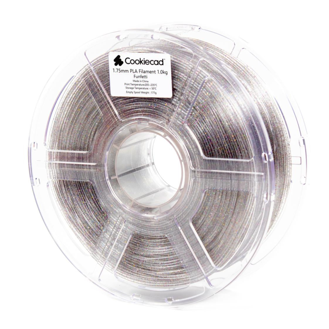 Funfetti transparant met regenboogglitter PLA-filament 1,75 mm, 12 × 1 kg