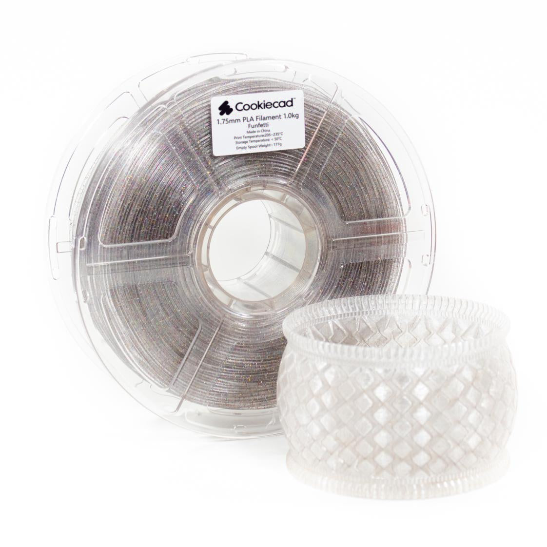 Funfetti transparant met regenboogglitter PLA-filament 1,75 mm, 12 × 1 kg