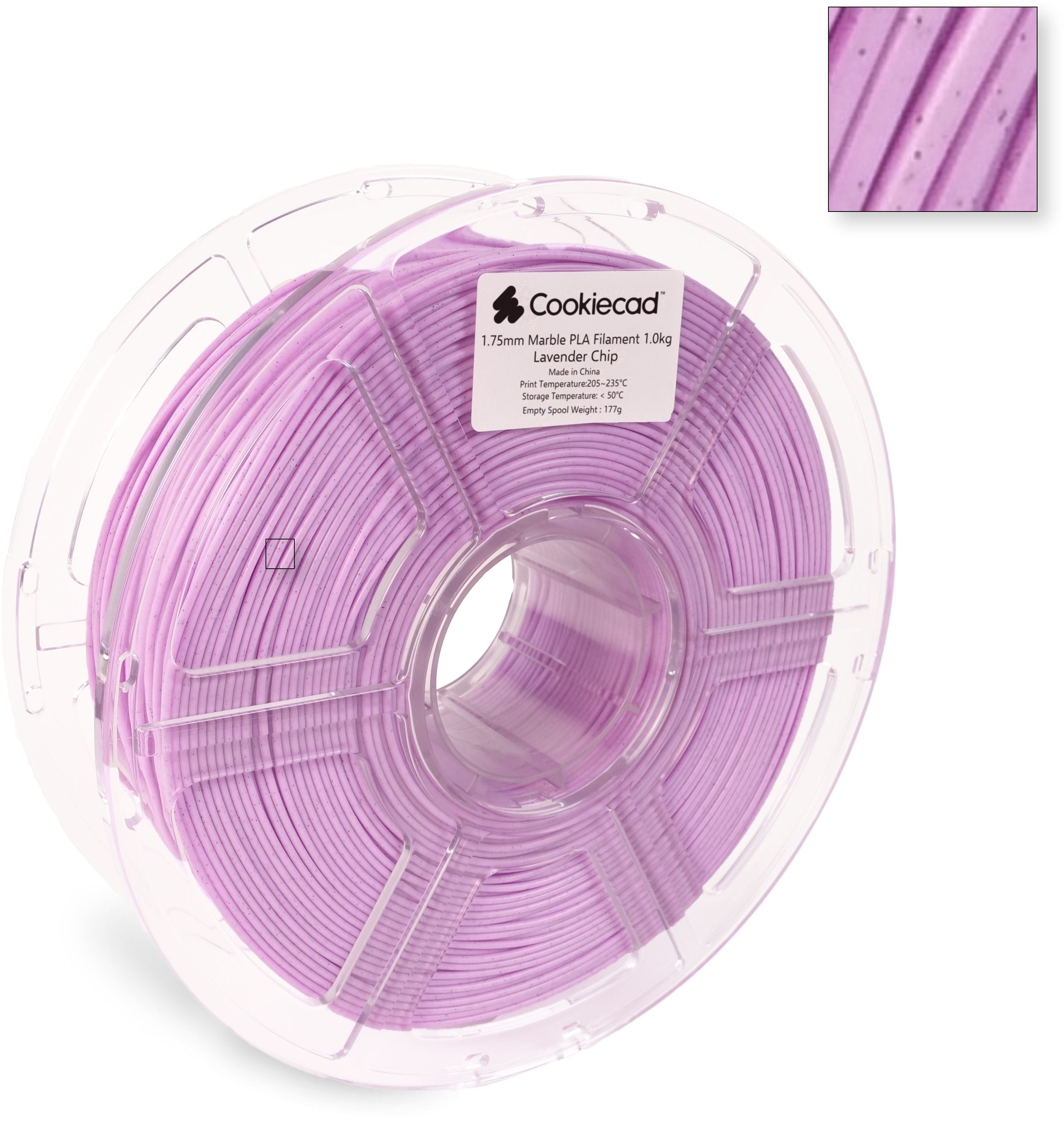 Lavendelkleurige PLA-filament met marmerchip-effect, 1,75 mm, 12 × 1 kg
